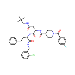 CC(C)(C)CNC(=O)C[C@H](NC(=O)C1CCN(C(=O)c2ccc(F)cc2)CC1)C(=O)N[C@@H](CCc1ccccc1)C(=O)NCc1ccccc1Cl ZINC001772618625