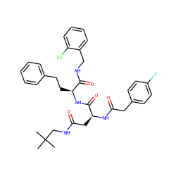 CC(C)(C)CNC(=O)C[C@H](NC(=O)Cc1ccc(F)cc1)C(=O)N[C@@H](CCc1ccccc1)C(=O)NCc1ccccc1Cl ZINC000169326865