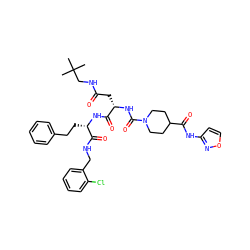 CC(C)(C)CNC(=O)C[C@H](NC(=O)N1CCC(C(=O)Nc2ccon2)CC1)C(=O)N[C@@H](CCc1ccccc1)C(=O)NCc1ccccc1Cl ZINC001772628480