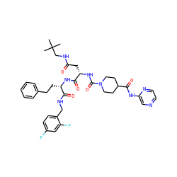 CC(C)(C)CNC(=O)C[C@H](NC(=O)N1CCC(C(=O)Nc2cnccn2)CC1)C(=O)N[C@@H](CCc1ccccc1)C(=O)NCc1ccc(F)cc1F ZINC001772630554