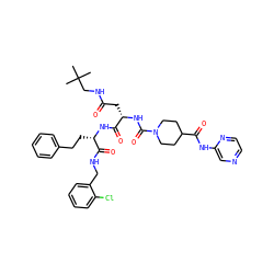 CC(C)(C)CNC(=O)C[C@H](NC(=O)N1CCC(C(=O)Nc2cnccn2)CC1)C(=O)N[C@@H](CCc1ccccc1)C(=O)NCc1ccccc1Cl ZINC001772577725