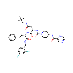 CC(C)(C)CNC(=O)C[C@H](NC(=O)N1CCC(NC(=O)c2cnccn2)CC1)C(=O)N[C@@H](CCc1ccccc1)C(=O)NCc1ccc(F)cc1F ZINC001772607794