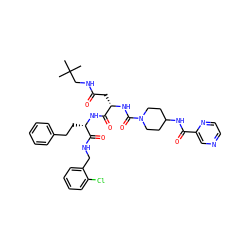 CC(C)(C)CNC(=O)C[C@H](NC(=O)N1CCC(NC(=O)c2cnccn2)CC1)C(=O)N[C@@H](CCc1ccccc1)C(=O)NCc1ccccc1Cl ZINC001772644649