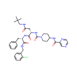 CC(C)(C)CNC(=O)C[C@H](NC(=O)N1CCC(NC(=O)c2cnccn2)CC1)C(=O)N[C@@H](Cc1ccccc1)C(=O)NCc1ccccc1Cl ZINC001772619273