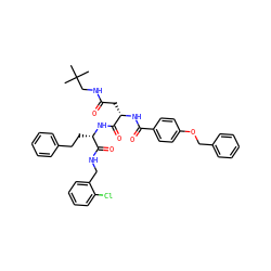CC(C)(C)CNC(=O)C[C@H](NC(=O)c1ccc(OCc2ccccc2)cc1)C(=O)N[C@@H](CCc1ccccc1)C(=O)NCc1ccccc1Cl ZINC000169326869
