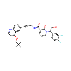 CC(C)(C)COc1ccnc2ccc(C#CCNC(=O)c3cccn([C@H](CO)c4ccc(F)c(F)c4)c3=O)cc12 ZINC000096176245