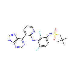 CC(C)(C)CS(=O)(=O)Nc1ccc(F)c(Nc2ncccc2-c2ncnc3[nH]cnc23)c1F ZINC000653847542