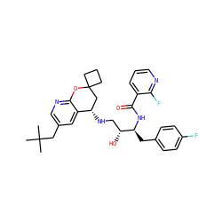 CC(C)(C)Cc1cnc2c(c1)[C@@H](NC[C@@H](O)[C@H](Cc1ccc(F)cc1)NC(=O)c1cccnc1F)CC1(CCC1)O2 ZINC000095555964