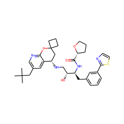 CC(C)(C)Cc1cnc2c(c1)[C@@H](NC[C@@H](O)[C@H](Cc1cccc(-c3nccs3)c1)NC(=O)[C@H]1CCCO1)CC1(CCC1)O2 ZINC000095578118