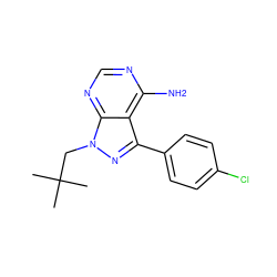 CC(C)(C)Cn1nc(-c2ccc(Cl)cc2)c2c(N)ncnc21 ZINC000003995383