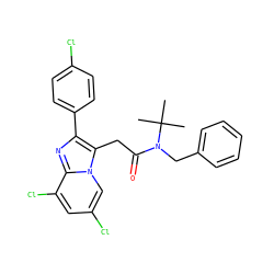CC(C)(C)N(Cc1ccccc1)C(=O)Cc1c(-c2ccc(Cl)cc2)nc2c(Cl)cc(Cl)cn12 ZINC000013607356