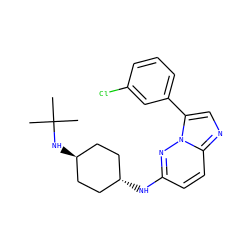 CC(C)(C)N[C@H]1CC[C@H](Nc2ccc3ncc(-c4cccc(Cl)c4)n3n2)CC1 ZINC001772644117