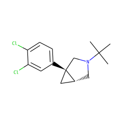 CC(C)(C)N1C[C@@H]2C[C@]2(c2ccc(Cl)c(Cl)c2)C1 ZINC000034892885