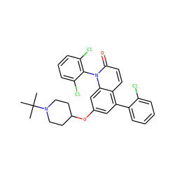 CC(C)(C)N1CCC(Oc2cc(-c3ccccc3Cl)c3ccc(=O)n(-c4c(Cl)cccc4Cl)c3c2)CC1 ZINC000028564999
