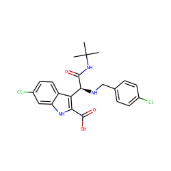 CC(C)(C)NC(=O)[C@@H](NCc1ccc(Cl)cc1)c1c(C(=O)O)[nH]c2cc(Cl)ccc12 ZINC000113880753