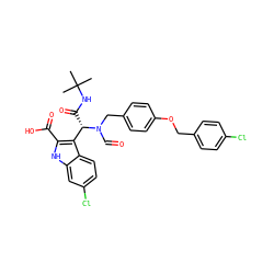CC(C)(C)NC(=O)[C@@H](c1c(C(=O)O)[nH]c2cc(Cl)ccc12)N(C=O)Cc1ccc(OCc2ccc(Cl)cc2)cc1 ZINC000098209627
