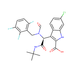 CC(C)(C)NC(=O)[C@H](c1c(C(=O)O)[nH]c2cc(Cl)ccc12)N(C=O)Cc1c(F)ccc(F)c1F ZINC000113884132