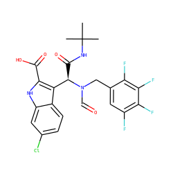 CC(C)(C)NC(=O)[C@H](c1c(C(=O)O)[nH]c2cc(Cl)ccc12)N(C=O)Cc1cc(F)c(F)c(F)c1F ZINC000113899827