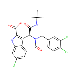 CC(C)(C)NC(=O)[C@H](c1c(C(=O)O)[nH]c2cc(Cl)ccc12)N(C=O)Cc1ccc(Cl)c(Cl)c1 ZINC000113884271