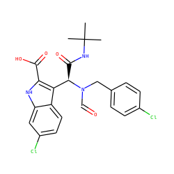 CC(C)(C)NC(=O)[C@H](c1c(C(=O)O)[nH]c2cc(Cl)ccc12)N(C=O)Cc1ccc(Cl)cc1 ZINC000095920980