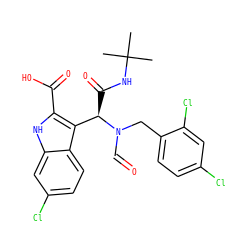 CC(C)(C)NC(=O)[C@H](c1c(C(=O)O)[nH]c2cc(Cl)ccc12)N(C=O)Cc1ccc(Cl)cc1Cl ZINC000113883218