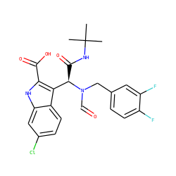 CC(C)(C)NC(=O)[C@H](c1c(C(=O)O)[nH]c2cc(Cl)ccc12)N(C=O)Cc1ccc(F)c(F)c1 ZINC000072371184