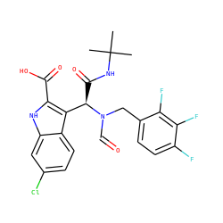 CC(C)(C)NC(=O)[C@H](c1c(C(=O)O)[nH]c2cc(Cl)ccc12)N(C=O)Cc1ccc(F)c(F)c1F ZINC000113878860