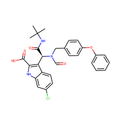 CC(C)(C)NC(=O)[C@H](c1c(C(=O)O)[nH]c2cc(Cl)ccc12)N(C=O)Cc1ccc(Oc2ccccc2)cc1 ZINC000113882482