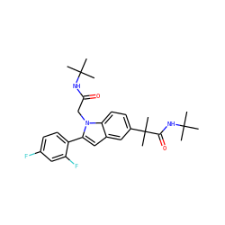 CC(C)(C)NC(=O)Cn1c(-c2ccc(F)cc2F)cc2cc(C(C)(C)C(=O)NC(C)(C)C)ccc21 ZINC000066102005