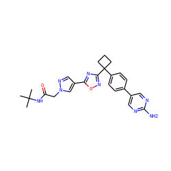 CC(C)(C)NC(=O)Cn1cc(-c2nc(C3(c4ccc(-c5cnc(N)nc5)cc4)CCC3)no2)cn1 ZINC000114461458