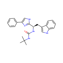 CC(C)(C)NC(=O)N[C@H](Cc1c[nH]c2ccccc12)c1nc(-c2ccccc2)c[nH]1 ZINC000028090157
