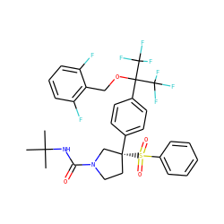 CC(C)(C)NC(=O)N1CC[C@@](c2ccc(C(OCc3c(F)cccc3F)(C(F)(F)F)C(F)(F)F)cc2)(S(=O)(=O)c2ccccc2)C1 ZINC001772584894