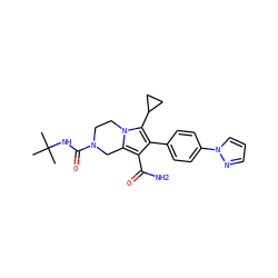 CC(C)(C)NC(=O)N1CCn2c(c(C(N)=O)c(-c3ccc(-n4cccn4)cc3)c2C2CC2)C1 ZINC001772621849