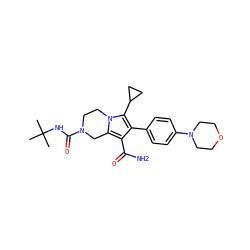 CC(C)(C)NC(=O)N1CCn2c(c(C(N)=O)c(-c3ccc(N4CCOCC4)cc3)c2C2CC2)C1 ZINC001772585053