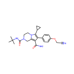 CC(C)(C)NC(=O)N1CCn2c(c(C(N)=O)c(-c3ccc(OCC#N)cc3)c2C2CC2)C1 ZINC001772621117