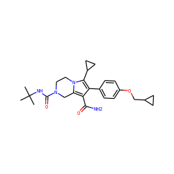 CC(C)(C)NC(=O)N1CCn2c(c(C(N)=O)c(-c3ccc(OCC4CC4)cc3)c2C2CC2)C1 ZINC001772570592