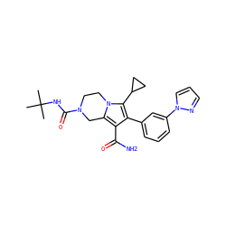 CC(C)(C)NC(=O)N1CCn2c(c(C(N)=O)c(-c3cccc(-n4cccn4)c3)c2C2CC2)C1 ZINC001772570193
