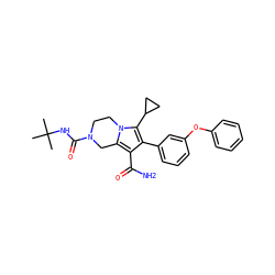 CC(C)(C)NC(=O)N1CCn2c(c(C(N)=O)c(-c3cccc(Oc4ccccc4)c3)c2C2CC2)C1 ZINC001772649997