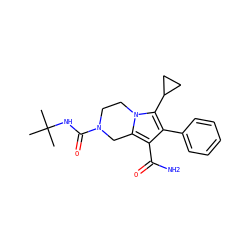 CC(C)(C)NC(=O)N1CCn2c(c(C(N)=O)c(-c3ccccc3)c2C2CC2)C1 ZINC000199018889