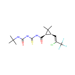 CC(C)(C)NC(=O)NC(=S)NC(=O)[C@@H]1[C@H](/C=C(\Cl)C(F)(F)F)C1(C)C ZINC000040862071