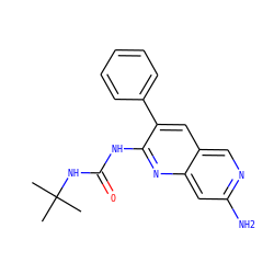 CC(C)(C)NC(=O)Nc1nc2cc(N)ncc2cc1-c1ccccc1 ZINC000013834858