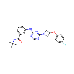CC(C)(C)NC(=O)c1cccc(Nc2ncnc(N3CC(Oc4ccc(F)cc4)C3)n2)c1 ZINC001772593206