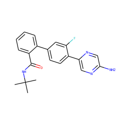 CC(C)(C)NC(=O)c1ccccc1-c1ccc(-c2cnc(N)cn2)c(F)c1 ZINC000224804072