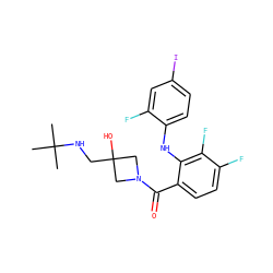 CC(C)(C)NCC1(O)CN(C(=O)c2ccc(F)c(F)c2Nc2ccc(I)cc2F)C1 ZINC000060326059