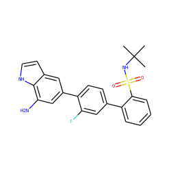 CC(C)(C)NS(=O)(=O)c1ccccc1-c1ccc(-c2cc(N)c3[nH]ccc3c2)c(F)c1 ZINC000224795604