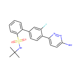 CC(C)(C)NS(=O)(=O)c1ccccc1-c1ccc(-c2ccc(N)nn2)c(F)c1 ZINC000224825790