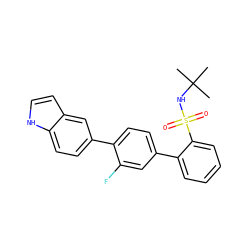 CC(C)(C)NS(=O)(=O)c1ccccc1-c1ccc(-c2ccc3[nH]ccc3c2)c(F)c1 ZINC000224834951