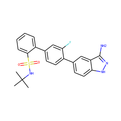 CC(C)(C)NS(=O)(=O)c1ccccc1-c1ccc(-c2ccc3[nH]nc(N)c3c2)c(F)c1 ZINC000224819569