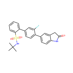 CC(C)(C)NS(=O)(=O)c1ccccc1-c1ccc(-c2ccc3c(c2)CC(=O)N3)c(F)c1 ZINC000224798281