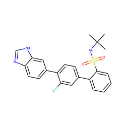 CC(C)(C)NS(=O)(=O)c1ccccc1-c1ccc(-c2ccc3nc[nH]c3c2)c(F)c1 ZINC000224717274